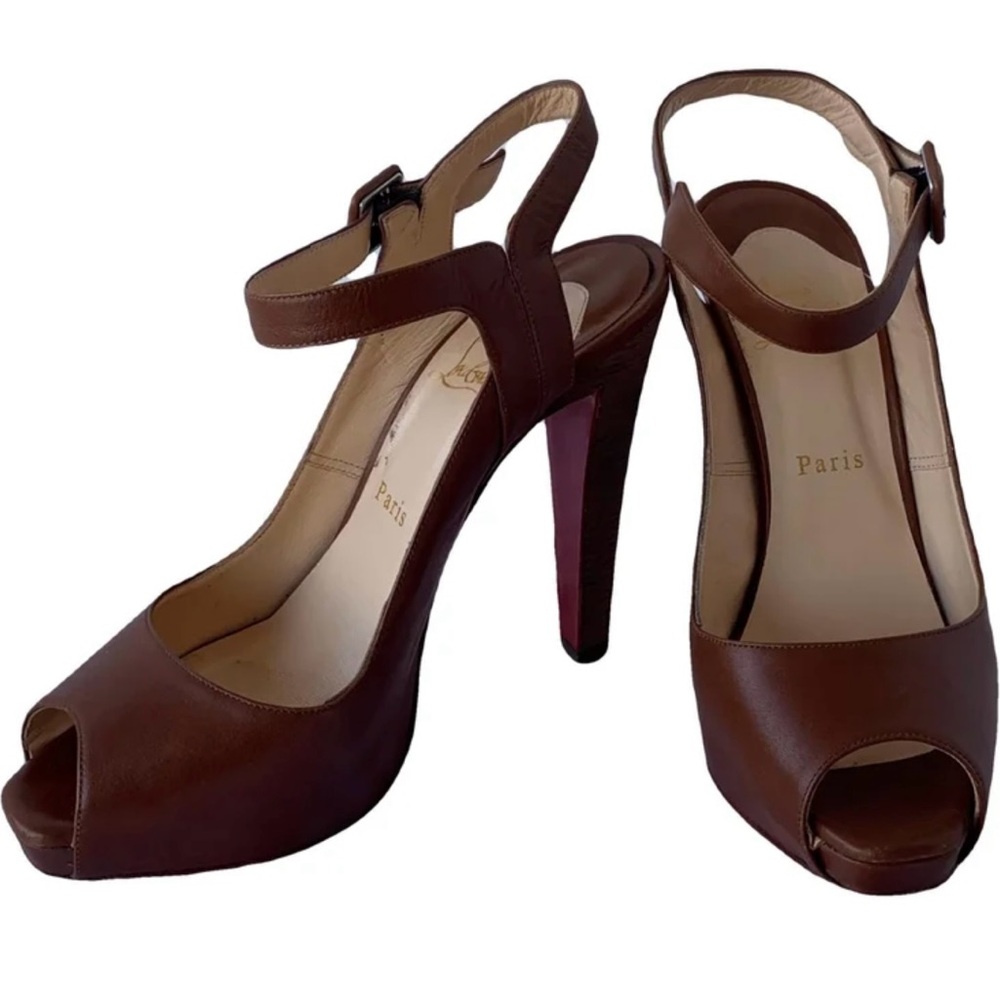 Christian Louboutin Brown Peep-Toe Heels